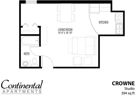 Floor plan for studio, 1 bath, 530 sqft